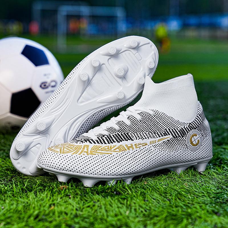 High-top Football Shoes Men and Women Children Broken Nails Tf Leather Feet Artificial Turf AG Nails Youth Student Training Shoes