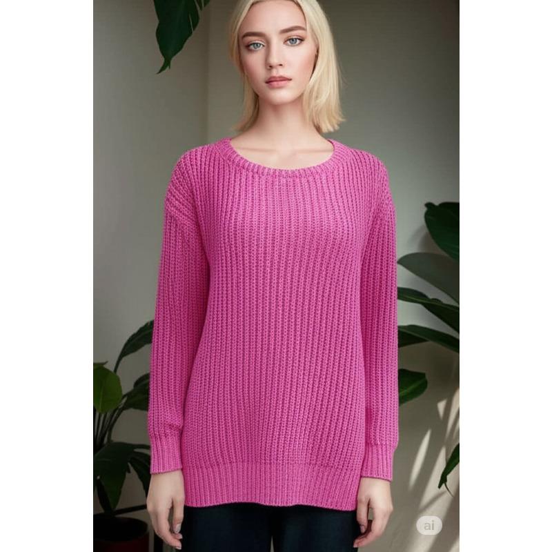 European American Solid Color Crew Neck Sweater Women's Autumn Winter New Loose Long-sleeved Pullover Sweater