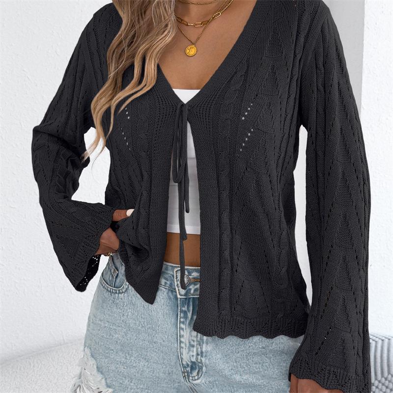 2026 Spring/Summer Women's Knitted Hollow Lace Open Shirt S-XL