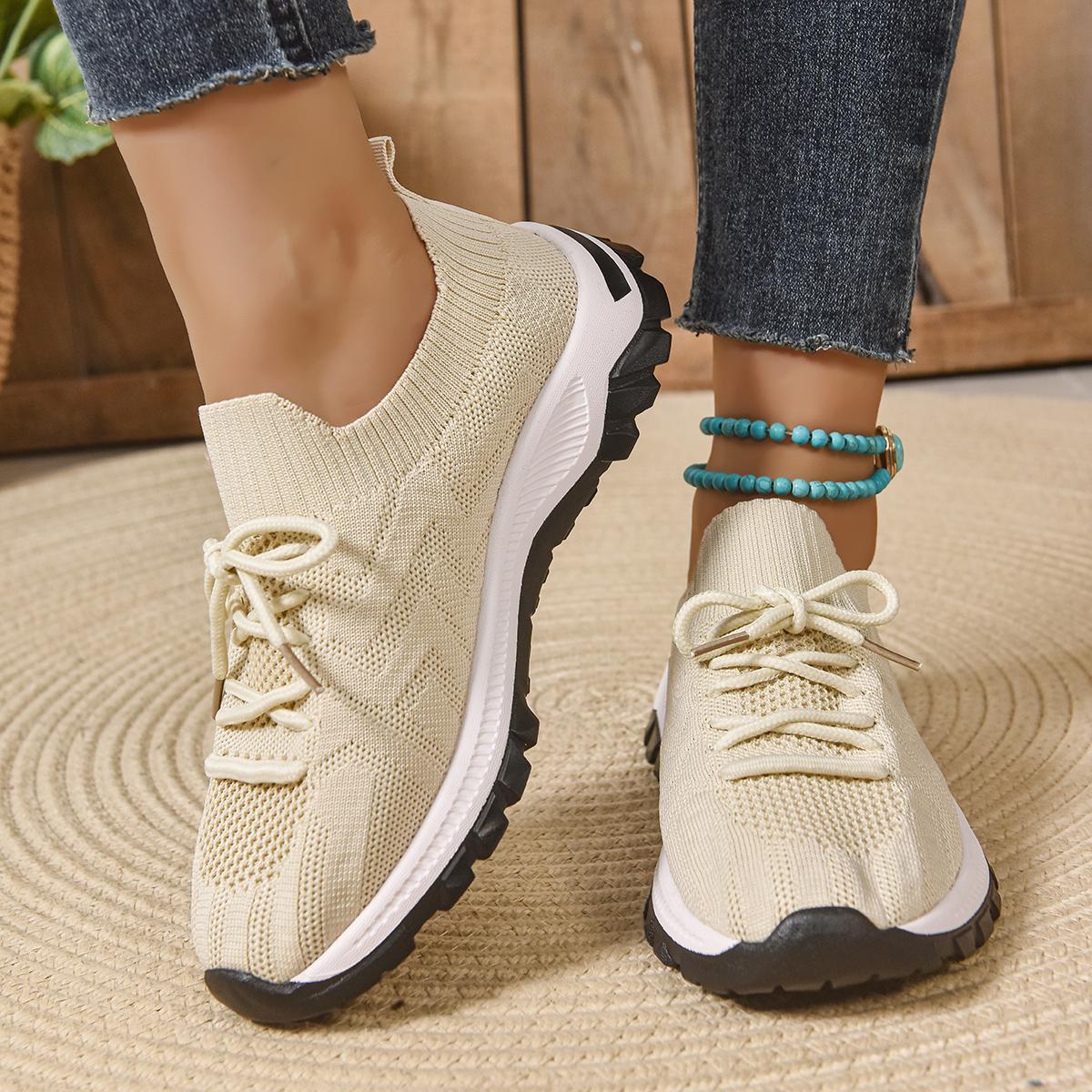 

Fashion Women Comfortable New Sneakers Lace-Up Trainers Designer Shoes Anti-slip Outdoor Mesh Breathable Sneakers Women Zapatos De Mujer 36 бежевый