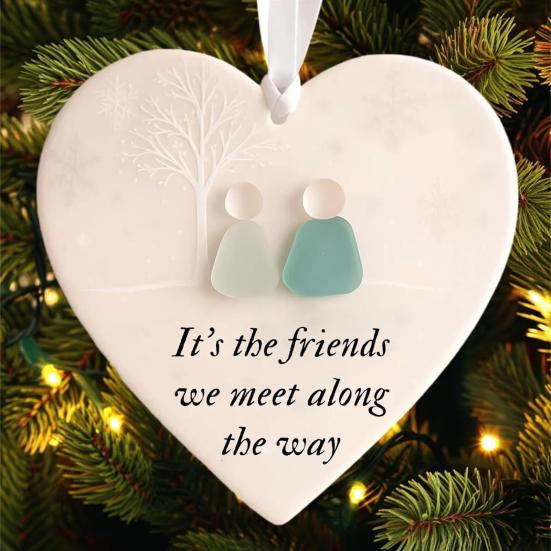 5Pcs Heart-Shaped Sea Glass Friendship Decor Timeless Friendship Heart Keepsake for Best Friends Ceramics Heart Ornament for Christmas Tree