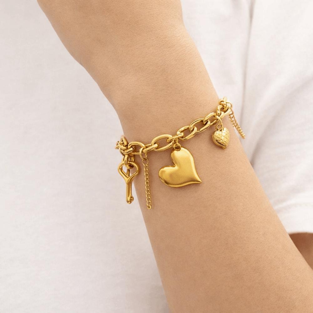 Bow Hollow Bracelet Love Heart Charm Bangle Elegant Gold Plated Bracelet  Party