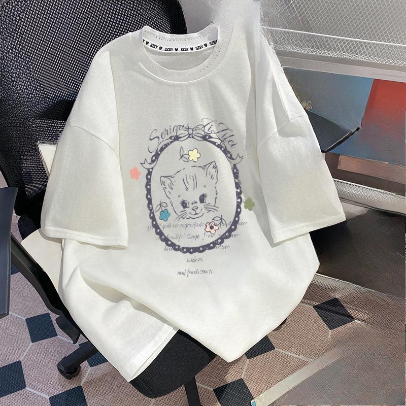 

Очень большая футболка с мультяшным принтом и короткими рукавами и одежда для защиты от солнца L белый