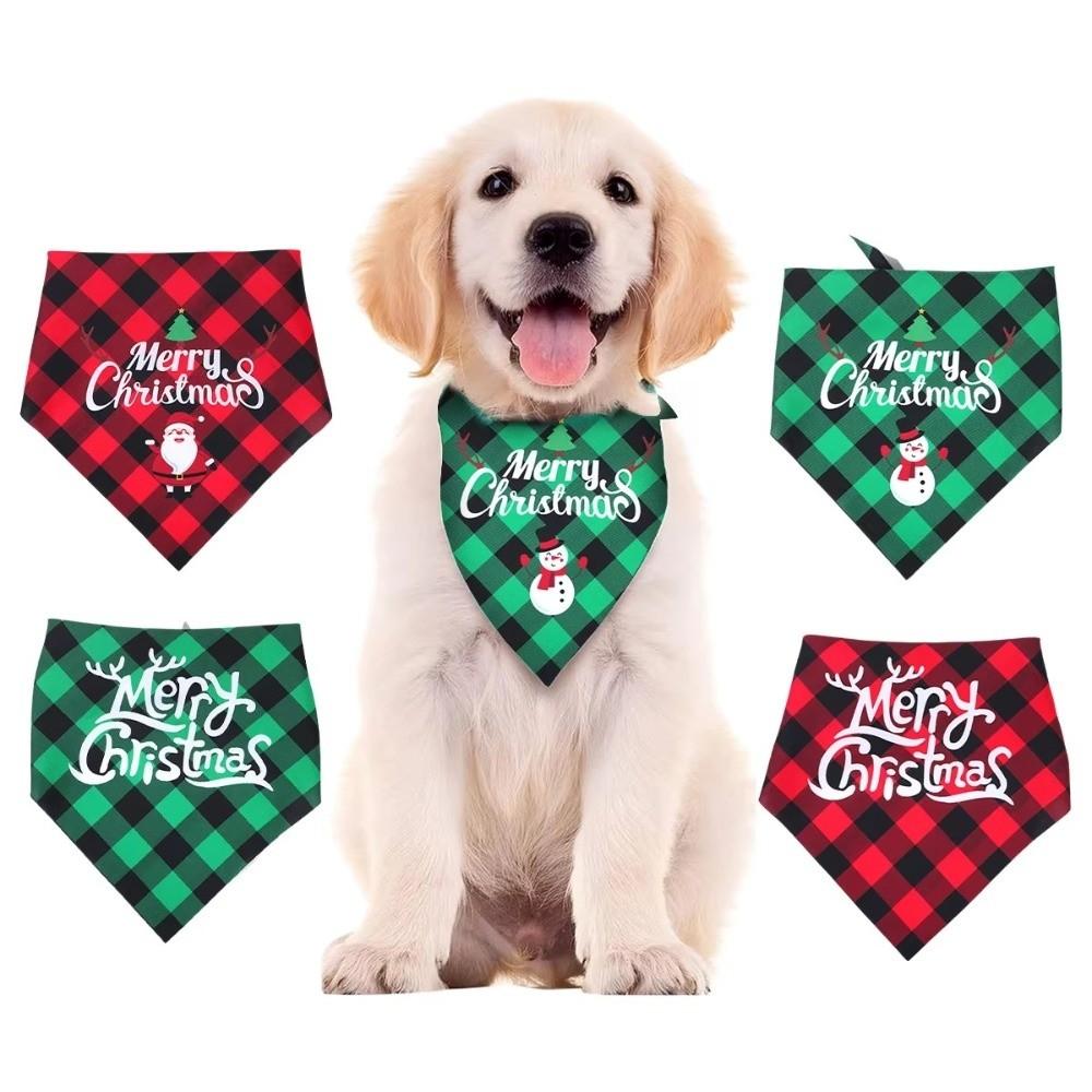 Red Green Grid Dog Saliva Towel Santa Claus Triangle Bandana Christmas Dog Scarf  Holiday Party