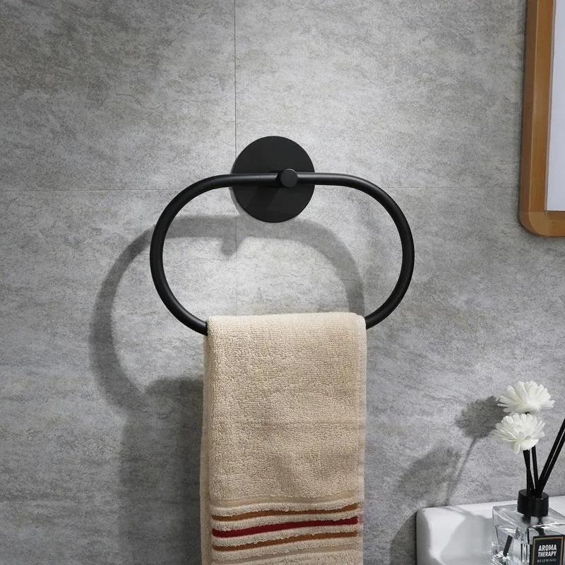 Bathroom Stainless Steel Towel Ring Stylish Design Hanging Hole-Free Adhesive Towel Storage Rack Bathroom Accessories Decoration