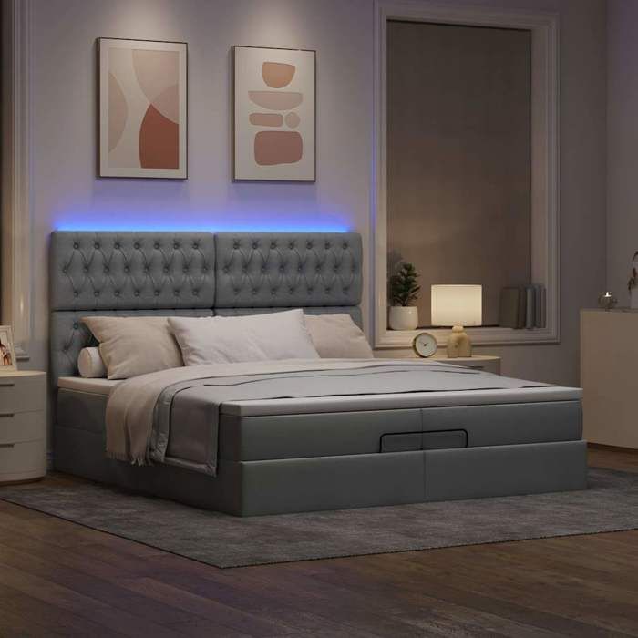 VidaXL Ottoman Bed Frame and Mattress Light Grey 200x200cm Fabric, Bed Frame, Upholstered Bed Frame, Bed Frame 3314114