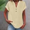 Camicia da donna a maniche corte con colletto alla coreana tinta unita, estate 2024