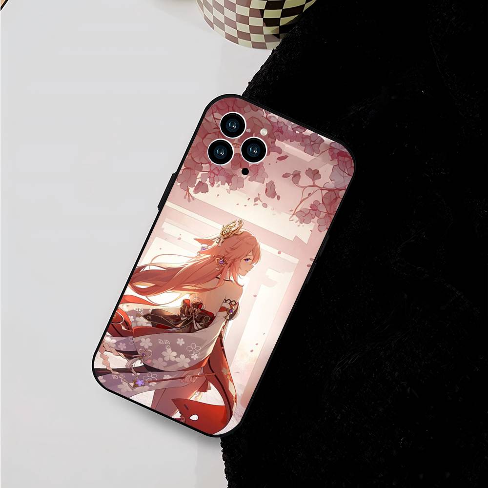 Yae Miko Animation Spiel G-Genshin I-Impact Handyhülle Für IPhone 17 Air 16 15 14 13 Pro Max 11 12 Schwarze Silikonhülle
