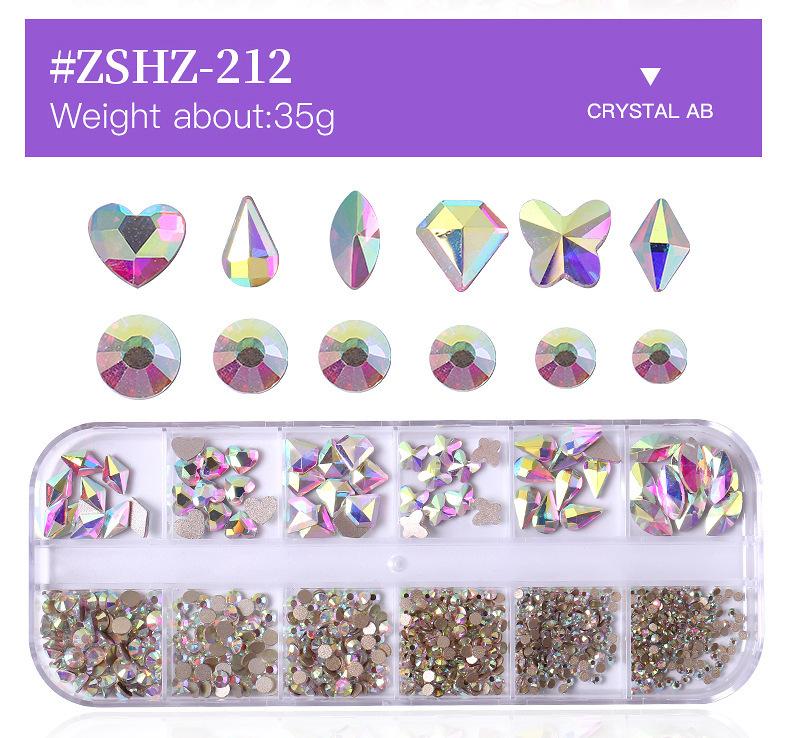 12 Grid Box Nail Art Rhinestone Flat Bottom Nail Art Special-Shaped Diamond Mixed Small Round Diamond Diy Nail Art Jewelry