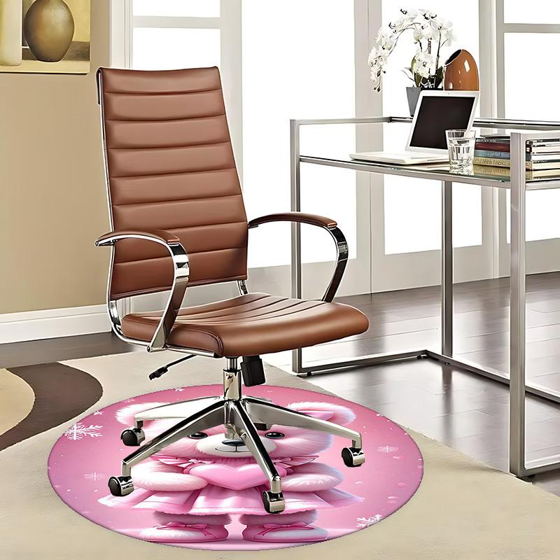 

1pc Pink Teddy Bear with Heart Round Carpet - Anime Design, Office Chair Mat, Non-Slip Rug, Seasonal Gift, Suitable for Home Decor, Office Use, Living 80cm by 80cm