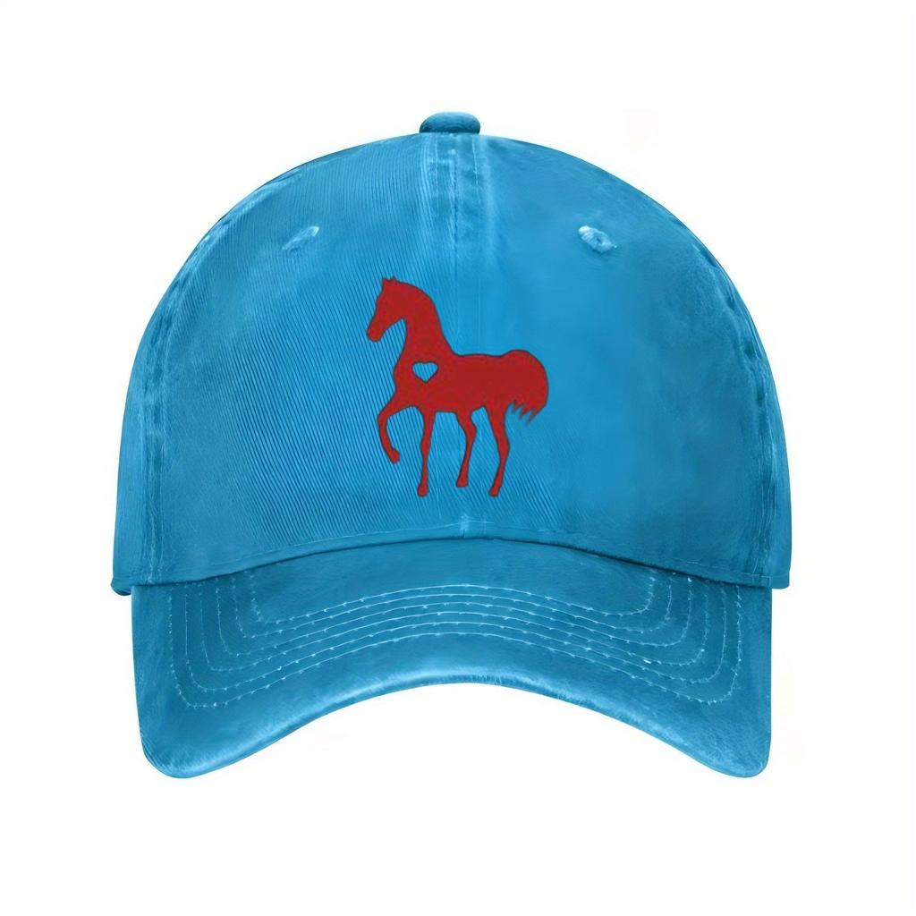 Red Heart Horse Graphic Baseball Cap Unisex Polyester Distressed Casual Adjustable Sport Sun Hat
