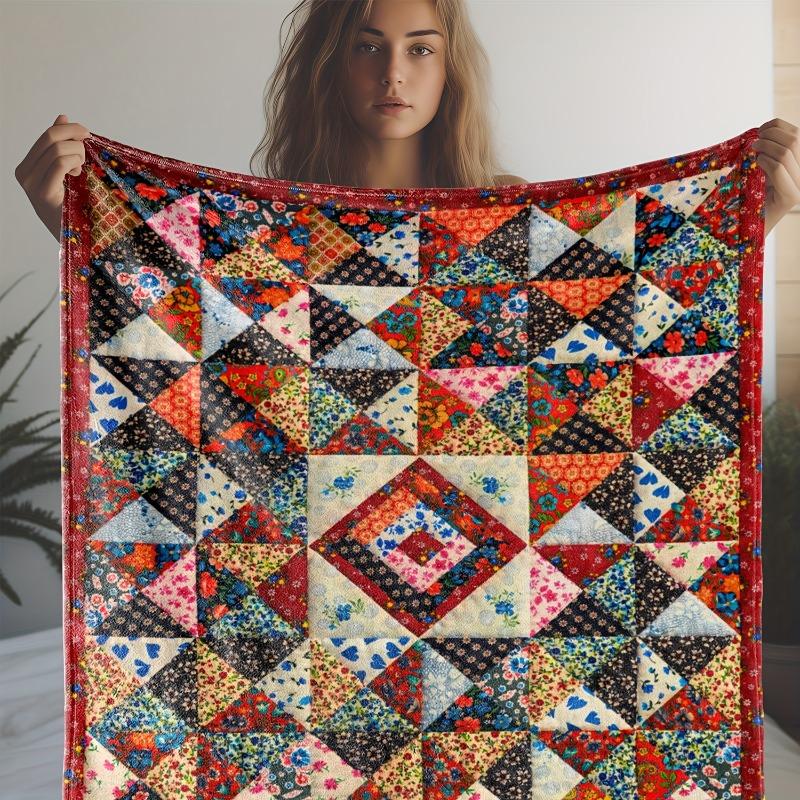 1PC Vintage Floral and Geometric Flannel Blanket All Season Comfortable Suitable Sofas Beds Cars Offices Camping Travel Patterns