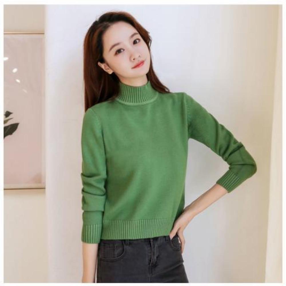 High-waisted Short Knitted Sweater Women's Long-sleeved Versatile Thermal Top Autumn and Winter Semi-turtleneck Thickened Primer Sweater