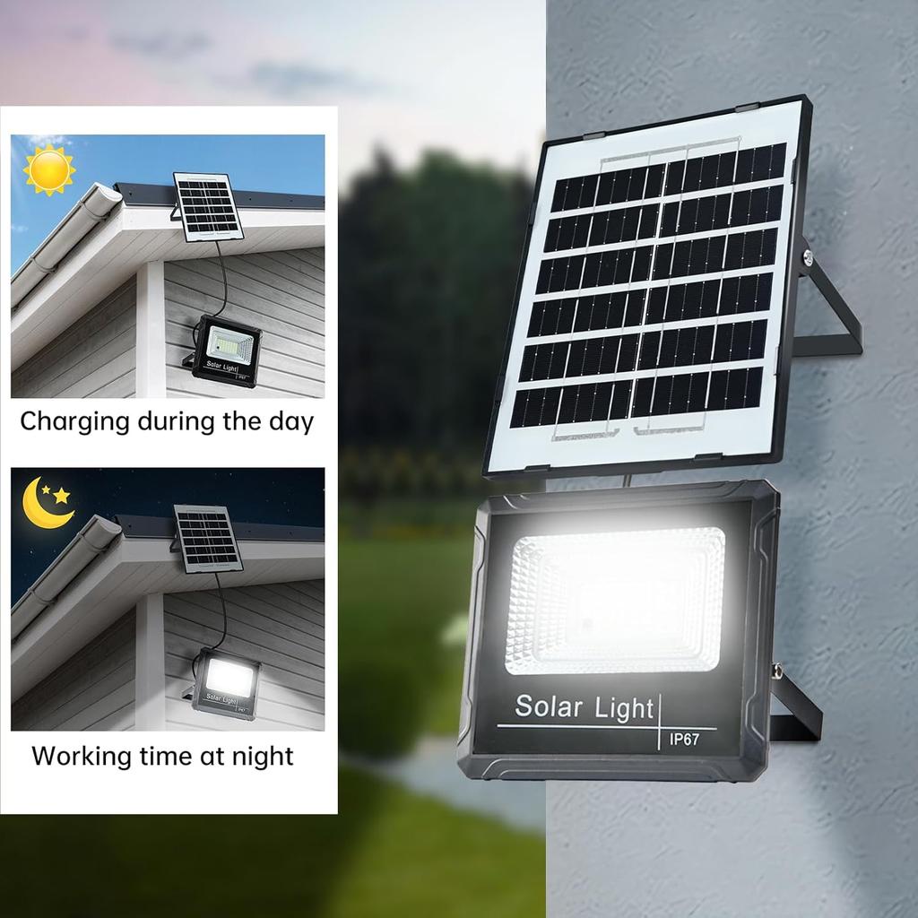 Solar Flood Lights Outdoor Waterproof IP67, 6500K Dusk to Dawn, Remote Control for Porch, Patio, Garden