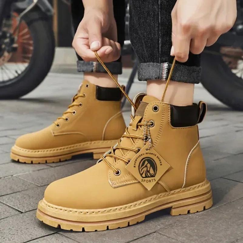 Men Leather Shoes High Top Boots Motorcycle Ankle Boots Men Winter Boots Man Shoes Lace-Up Botas Hombre Spring Hot Sale