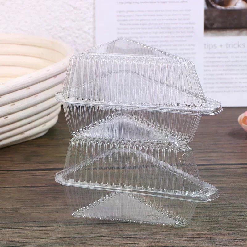 10Pcs Cake Slice Plastic Container Clear Triangle Dessert Box Food Packing Box Stackable Fruit Cake Sandwich Holder