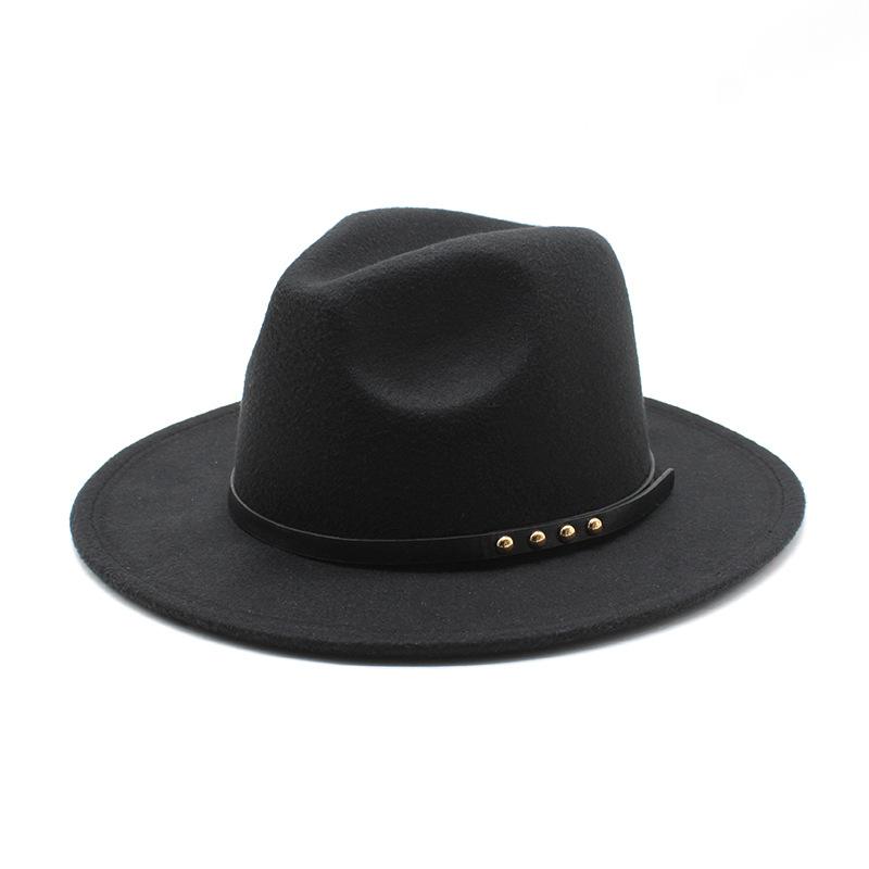 Black Woolen Hat With Belt Trim Vintage Top Hat Woolen Jazz Hat