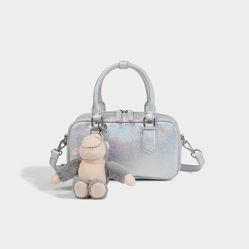 

Silver Women s 2024 New High Quality Portable Boston Bowling One Shoulder Crossbody Small Square Bag срібний