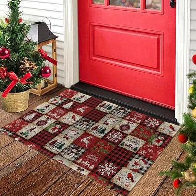 Weihnachts-Tartan-Teppich im Vintage-Stil, Robuste und leicht zu reinigende Fußmatte, Innen-/Außen-Eingangsmatte für Heimdekoration
