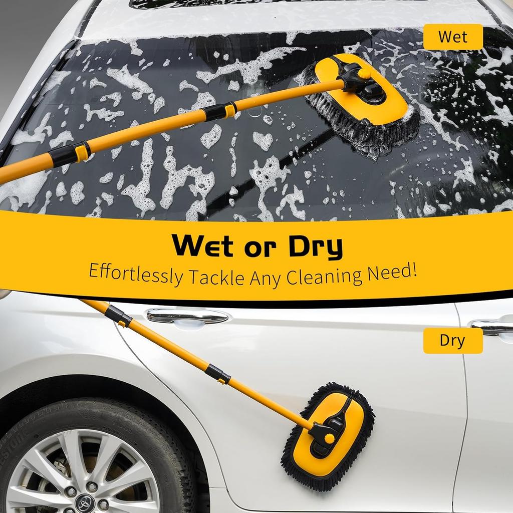 Ordenado 15°Curved Car Wash Brush With Long Handle, 43" Car Cleaning Brush With Extension Pole, Microfiber RV Wash Mop Scratch-Free, Exterior Washer