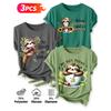 2026 3 Pack Sloth Print Round Neck Women Short Sleeve T Shirts Elegant Casual Holiday Spring Summer Tops