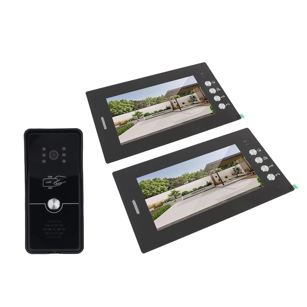 Video Intercom Entry System 2 Units 7 Inches HD Display Wired Video Door Phone Kit with 6PCS Access Cards for Villa Apartment