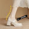 Mary Jane high heels spring and autumn word with pearl square head patent leather temperament thick heel platform single shoes