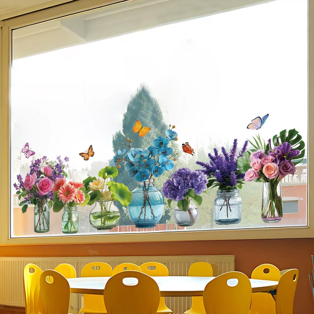 Hydroponic Glass Vase Flower Arrangement Window Stickers Product Cabinet Decoration Electrostatic Stickers Electrostatic Glueless