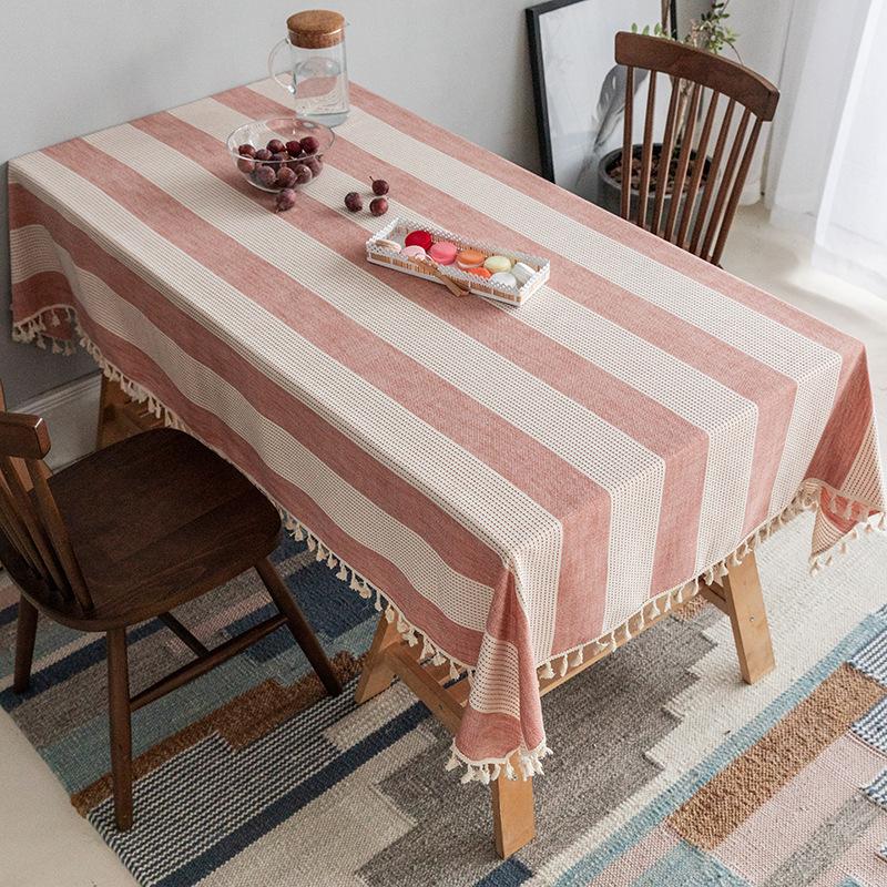 Ins Nordic Plain Striped Tablecloth Cotton And Linen Fringed Lace Dining Table Cover Party Tablecloth Square Table Ins Style