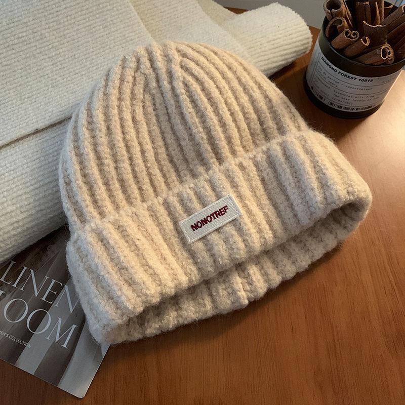 Blue Knitted Wool Hat for Women In Autumn and Winter Big Head Versatile Hat Showing Face Small Warm Ear Protection Head Hat