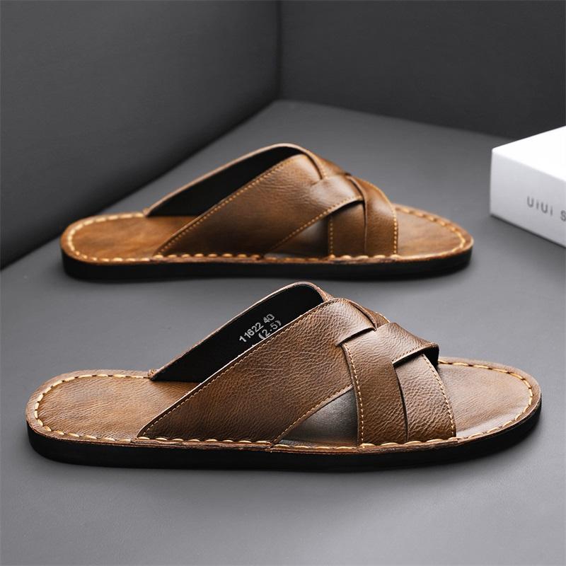 Fashion Versatile Male Half Drag 2025 New Flats Sandals Leisure Walk Slippers Slides Non-slip Beach Summer Sandals Vacation Pool Sandals