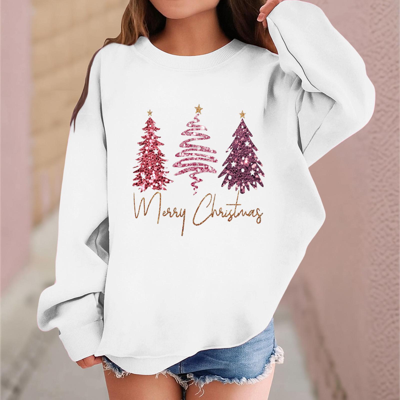 

Детский модный повседневный пуловер с длинными рукавами и свободного кроя с рождественским принтом 150 белый