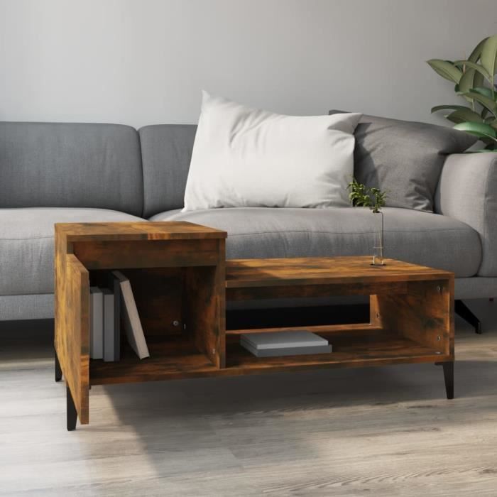 821137 vidaXL Table basse Chêne fumé 100x50x45 cm Bois d'ingénierie