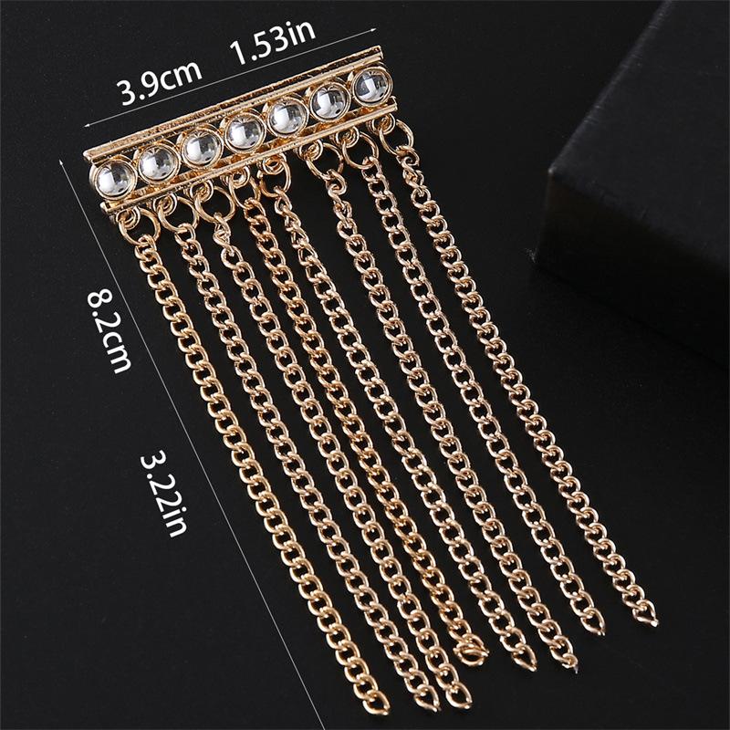 New Rhinestone Tassel Chain Brooch Men's Suit Badge Korean Fashion Lapel Pins Luxulry Jewelry Brooches Accessories