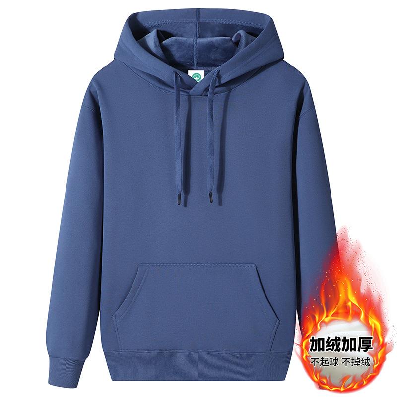 Huvtröja i ren bomull för män, höst vinter, ny sammet, förtjockad, varm topp, vardaglig