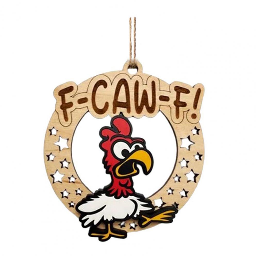 Funny F-Caw-F Chicken Christmas Ornaments Wooden Chicken Ornaments Hilarious Christmas Tree Decoration Gag Gift For Friends