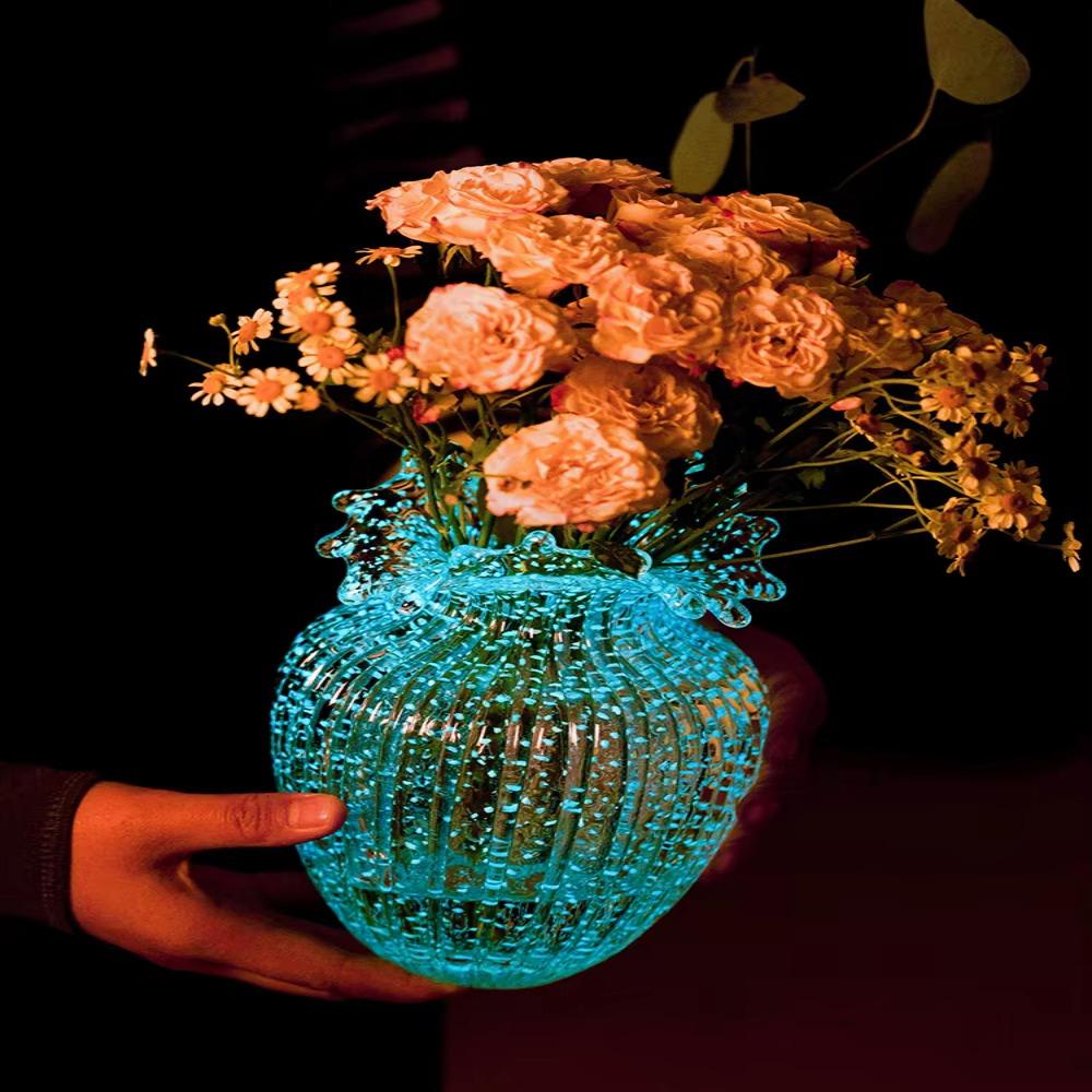 Ins Dreamlike Fluorescent Vase Exquisite Transparent Mushroom Vase Luminous Glacier Vase  Desktop