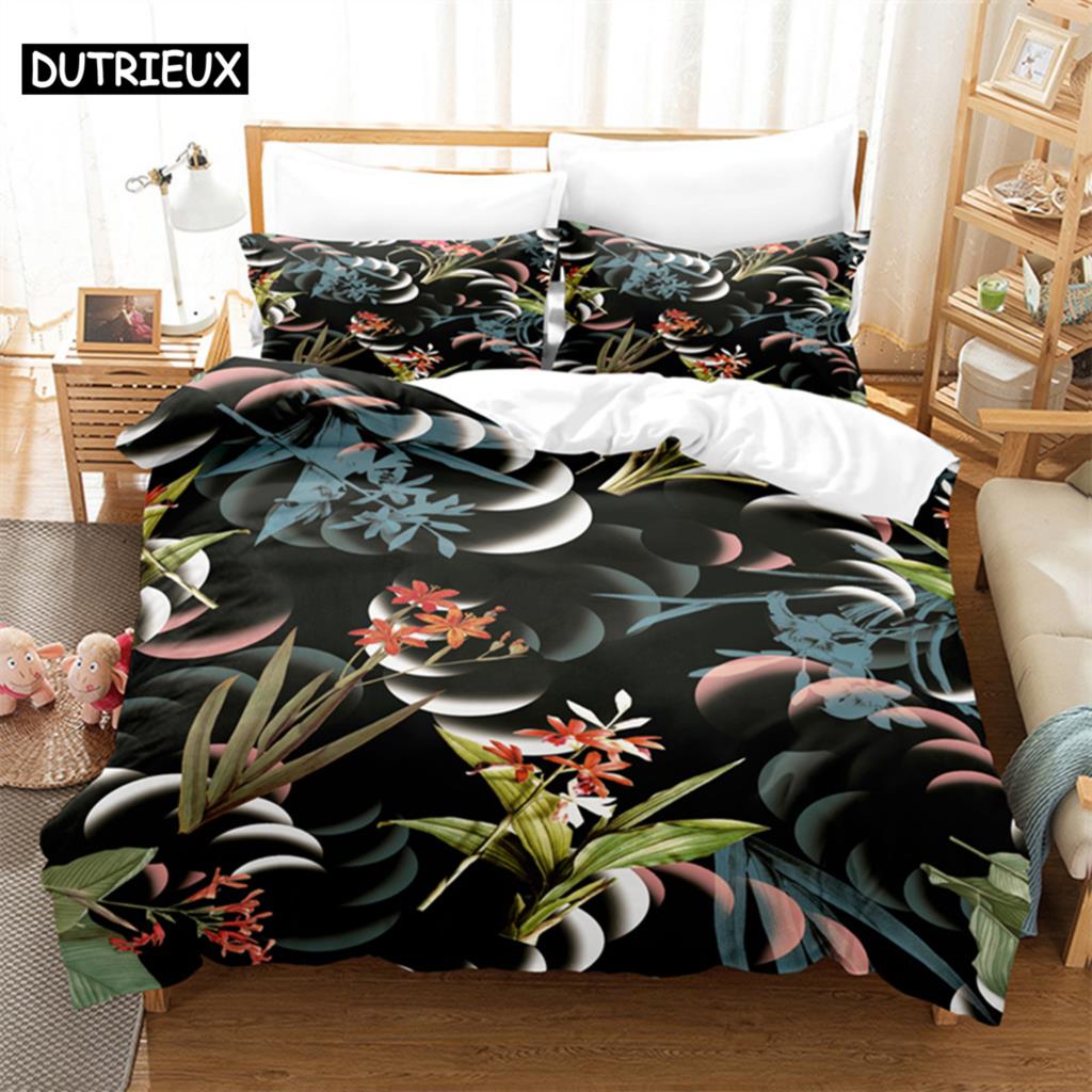 Pink Flower Queen Bedding Set Black Duvet Cover Set Bedding Digital Printing Bed Linen King Size Duvet Cover Set Bedding Set