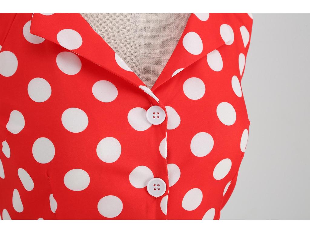 1950er Vintage Polka Dot Neckholder Rückenfreies Swing-Kleid mit Hepburn-Kragen