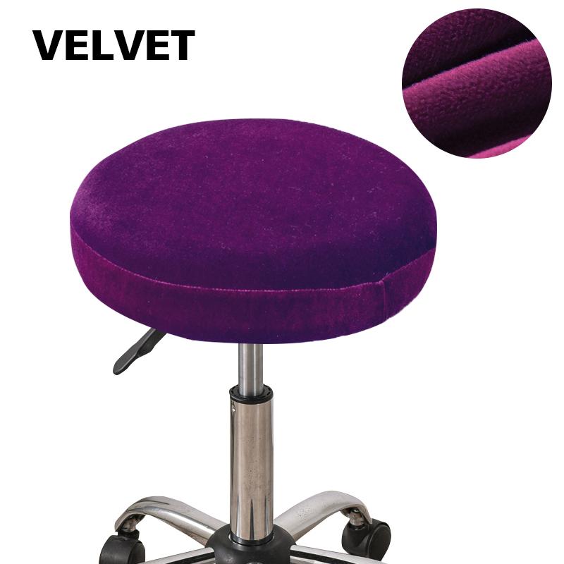 Velvet Round Stool Chair Cover Elastic Swivel Lifting Footstool Bar Chair Seat Cushion Cover Solid Color Dining Chair Protector