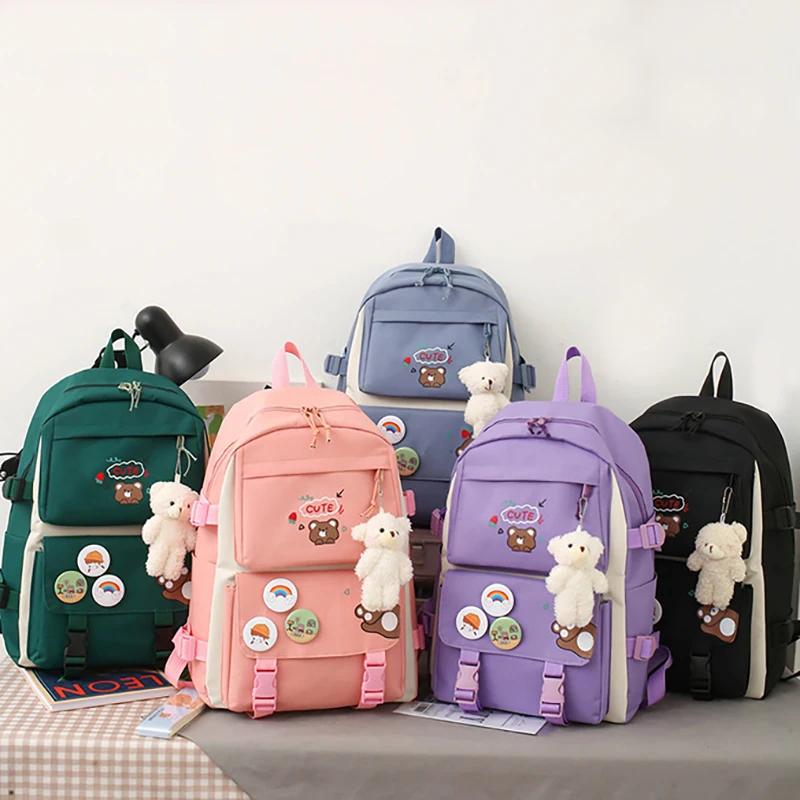 5 Stück/Set Niedliche Schultaschen für Mädchen Rucksack Kinder Doppelschultertasche Oxford-Stoff Handtasche Münzbörse Federmäppchen Umhängetasche