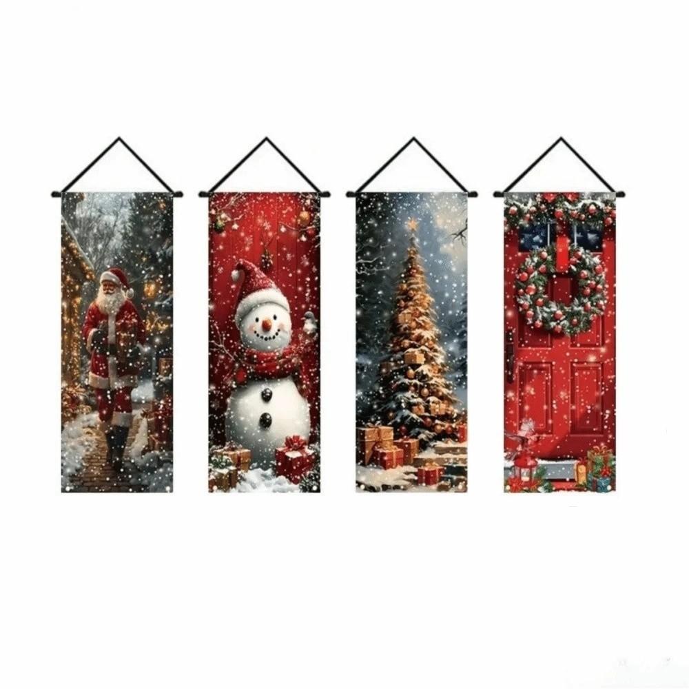 4pcs 2D Flat Christmas Flag Banners Snowman Xmas Decoration Indoor Decoration