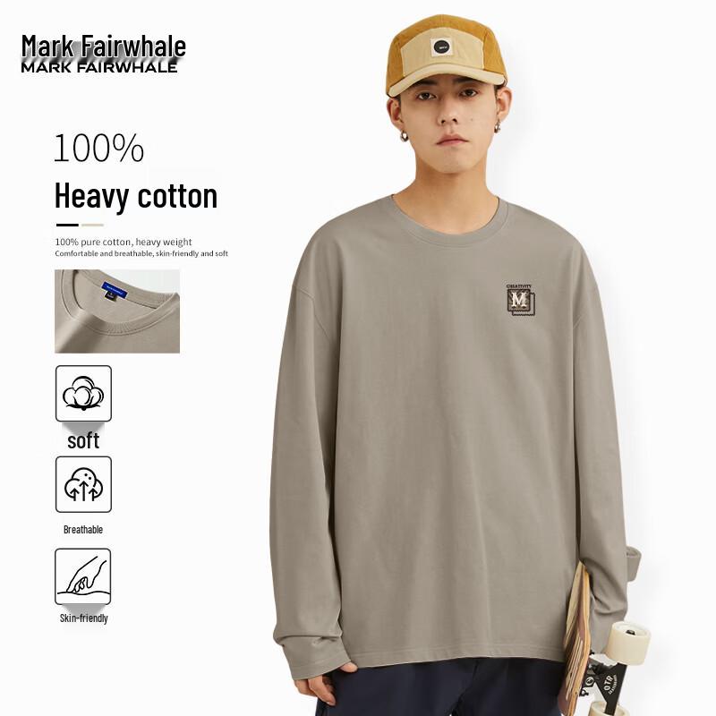 Mark Fairwhale Men's Heavyweight Round Neck Long-Sleeve Cotton T-Shirt