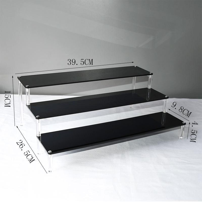Black Acrylic Multi-Layer Display Stand for Model Figures, Bracelets, and Jewelry Storage.