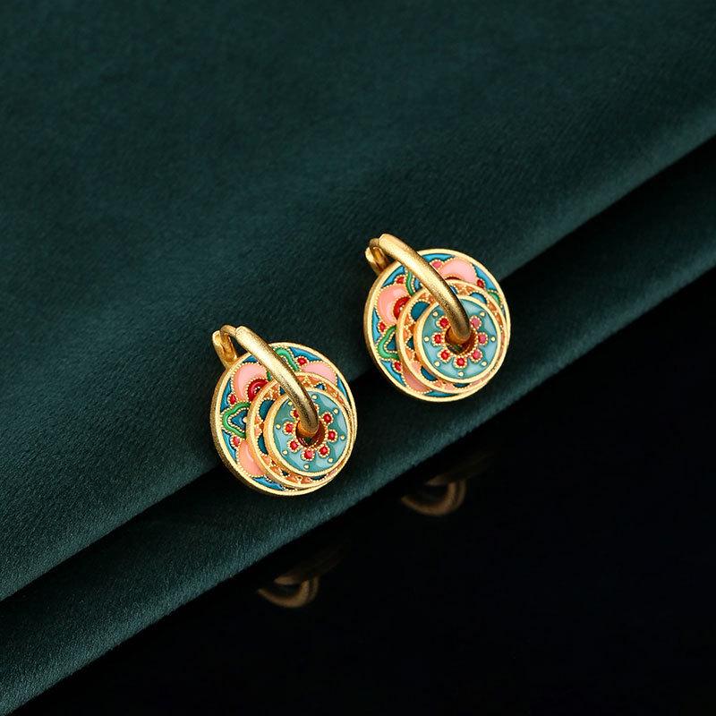 925 Sterling Silver Chinese Ethnic Style Color Drip Glaze Earrings for Girls