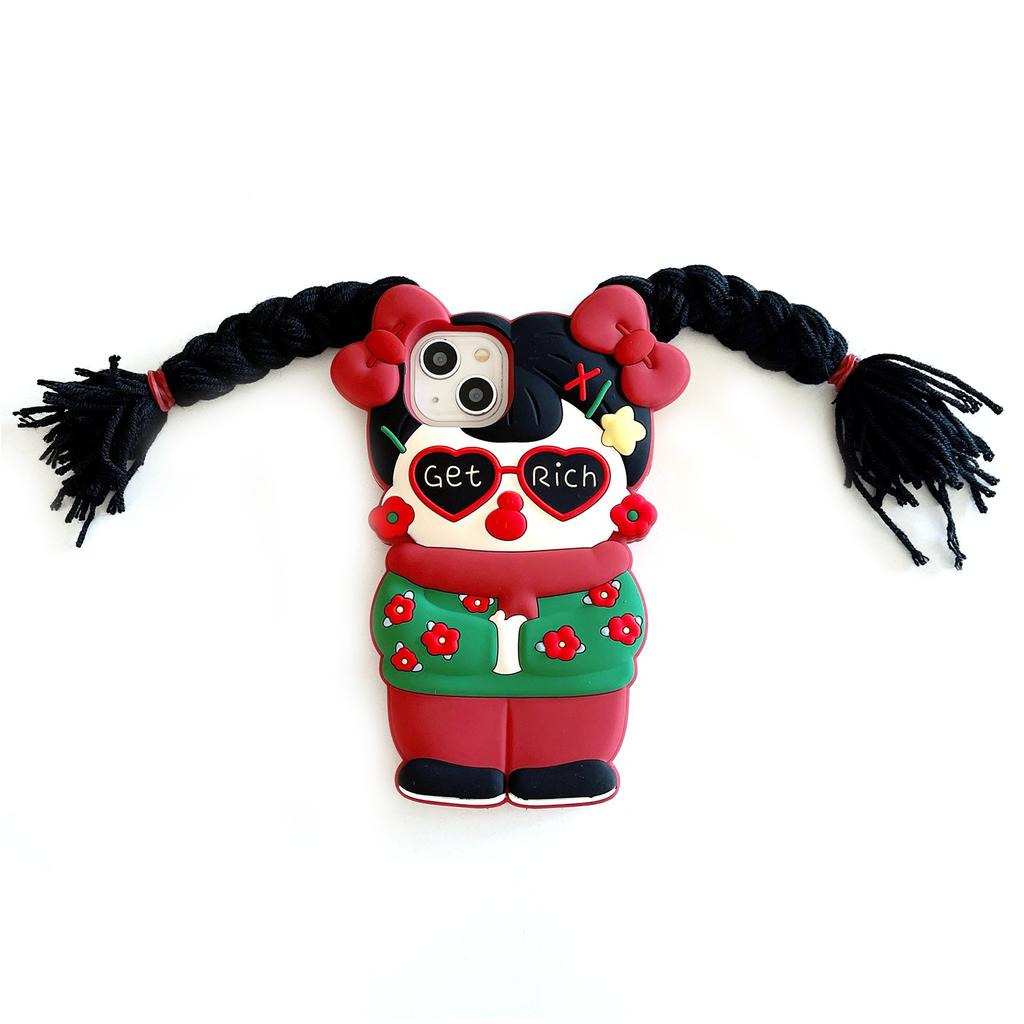 For iPhone 15 Silicone Case Cute Northeast Girl Design Shockproof Phone Back Cover