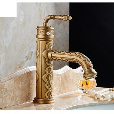 Waschtischarmaturen aus massivem Messing, Vintage-Stil, antik, Badezimmer-Wasserhahn, Einhebelmischer, 360-Grad-Schwenkauslauf, Heiß- und Kaltwasser-Waschtischarmatur