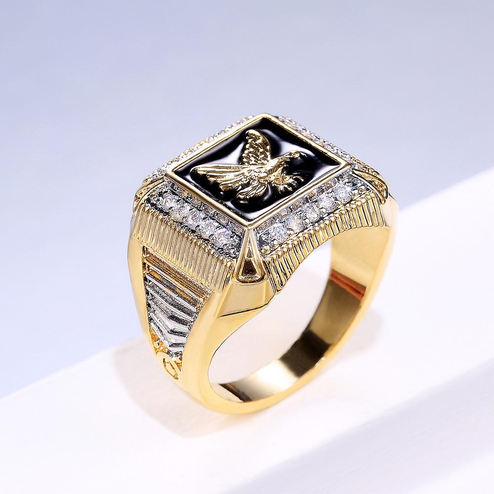 Kayi Gold-Plated Men's Diamond Eagle Ring: European & American Fashion, Noble & Bold Design.