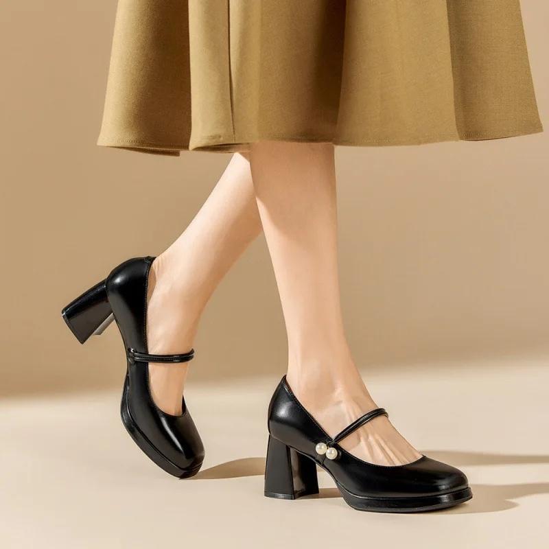 Vintage Style Japanese Women's Shoes Thick Bottom Mary Jane White High Heels Platform Shoes Rubber Sole Adult Women's Footwear S