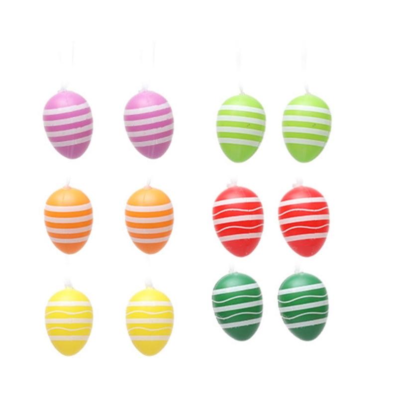 12PCS Plastic Easter Eggs Happy Easter Day Decors with Hangable Lanyards Colorful Eggs for Outdoor Easter Decors